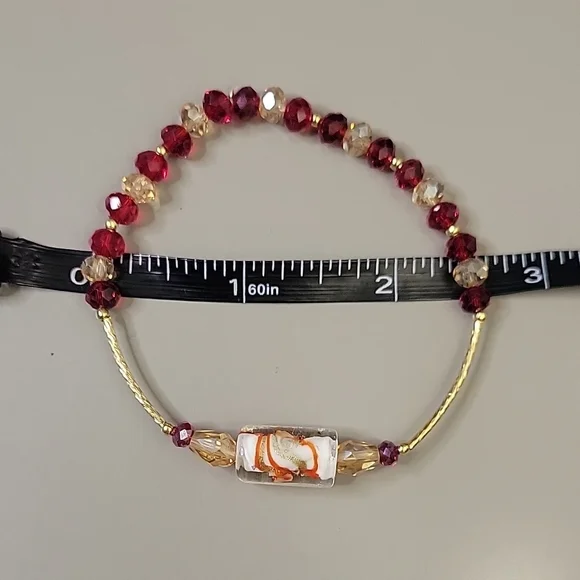 Red and Gold Beaded Bracelet - Picture 2 of 2